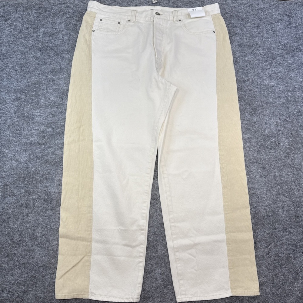 NEW Madewell pieced barrel leg jeans women's 32 canvas mixed corduroy NY103
